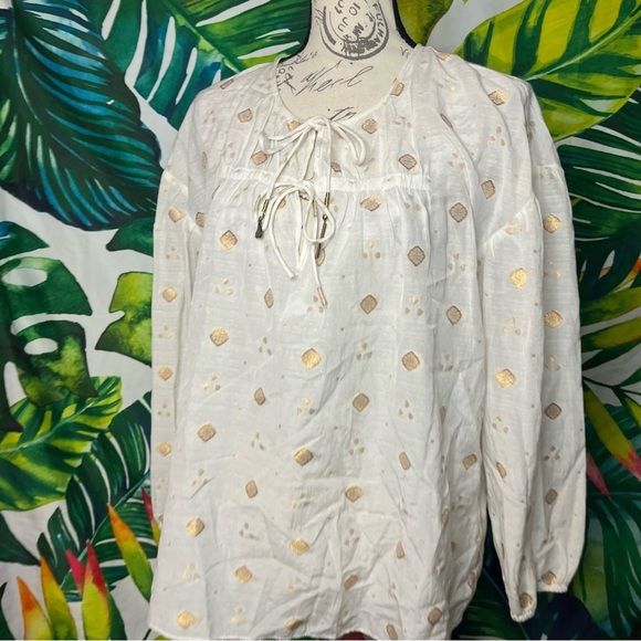 EUC $248 JOIE Women’s Small Nadija Gold Medallion Sheer Beaded Tie Peasant Top - Picture 9 of 11